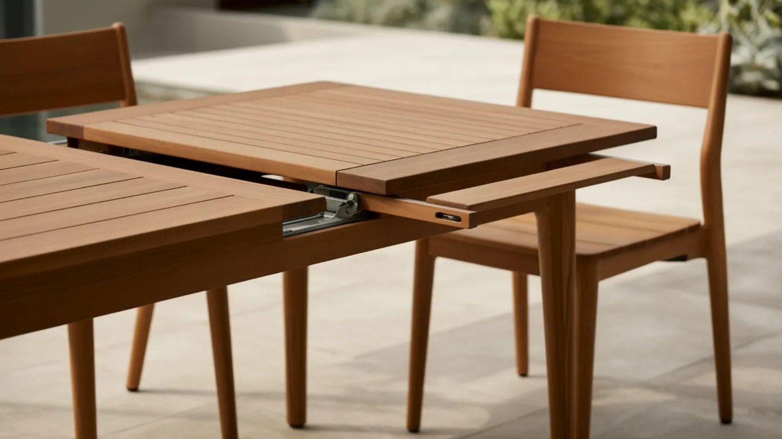 A wooden table with two chairs placed on top, showcasing a simple and rustic design.