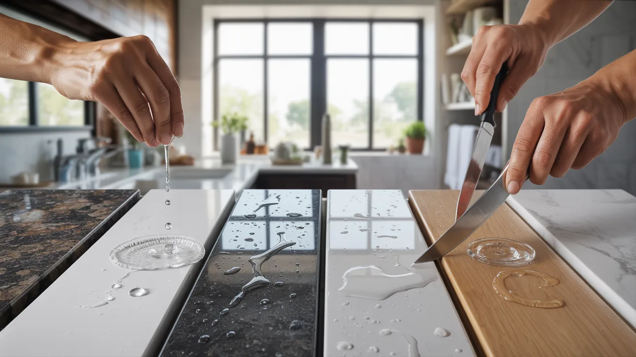 Hands carefully slicing through a granite countertop, showcasing precision in craftsmanship.