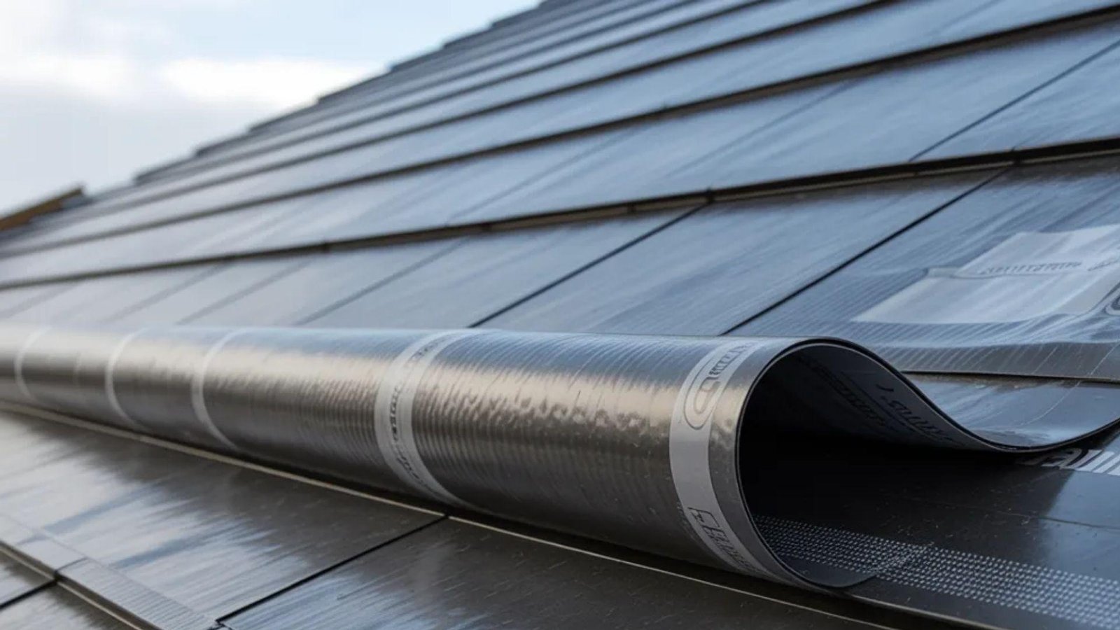 Close-up of a metal roof showcasing its texture and reflective surface under natural light.
