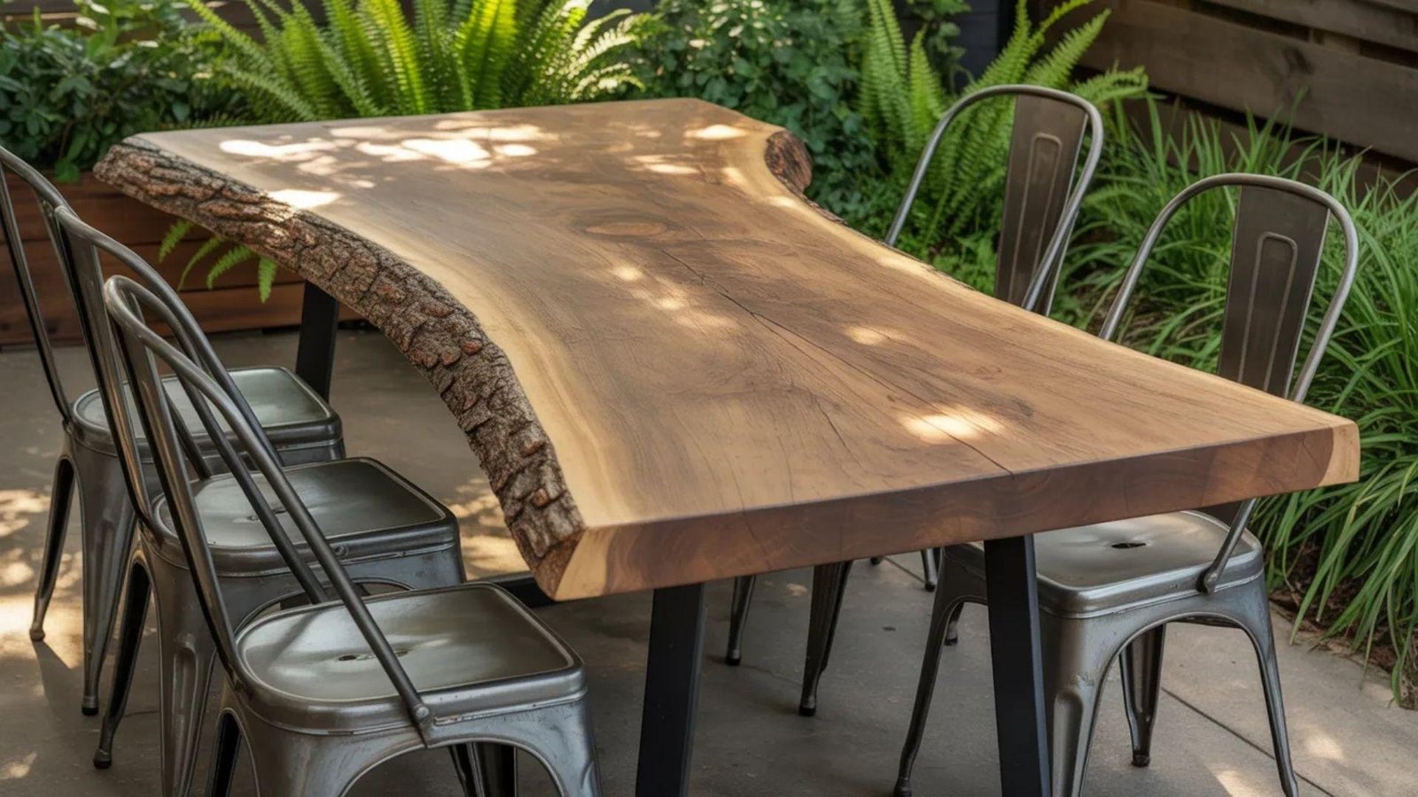 A patio featuring a table surrounded by chairs, ideal for outdoor dining and relaxation.