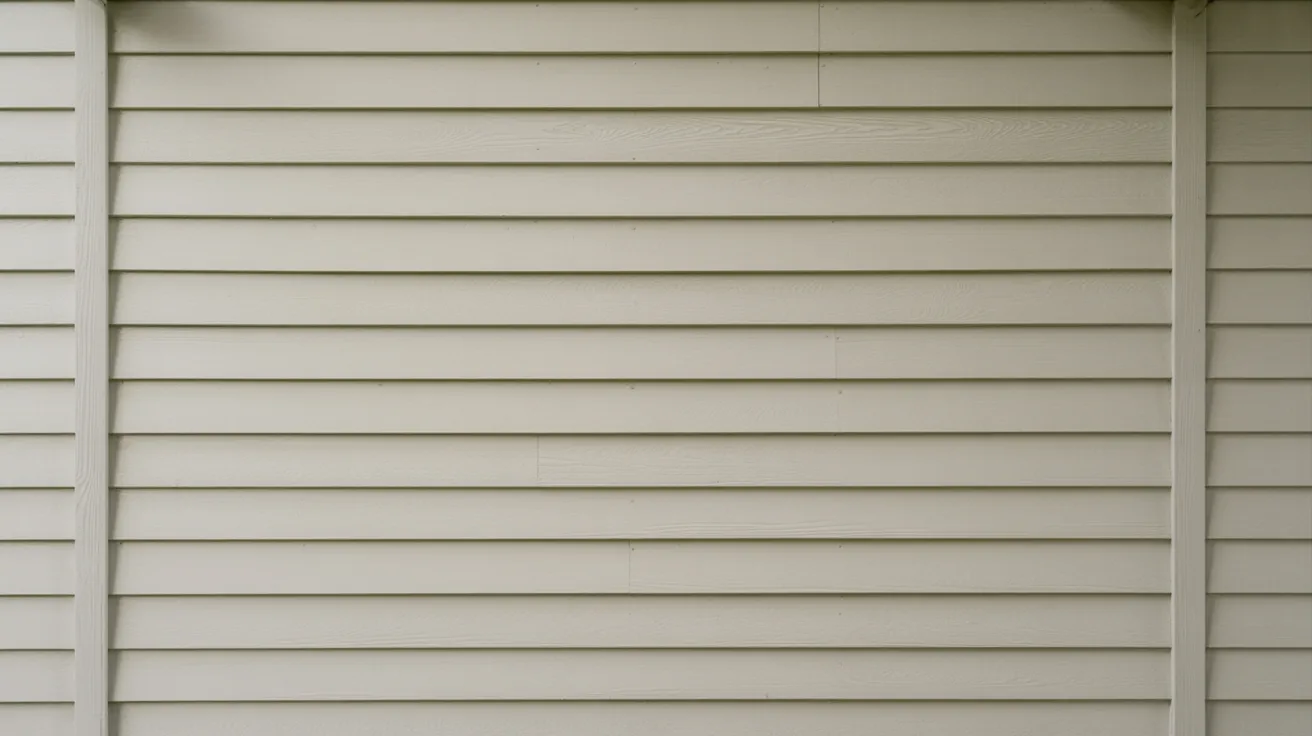 A beige vinyl siding wall with horizontal panels, creating a clean and uniform pattern. The siding conveys a neutral and serene exterior appearance.