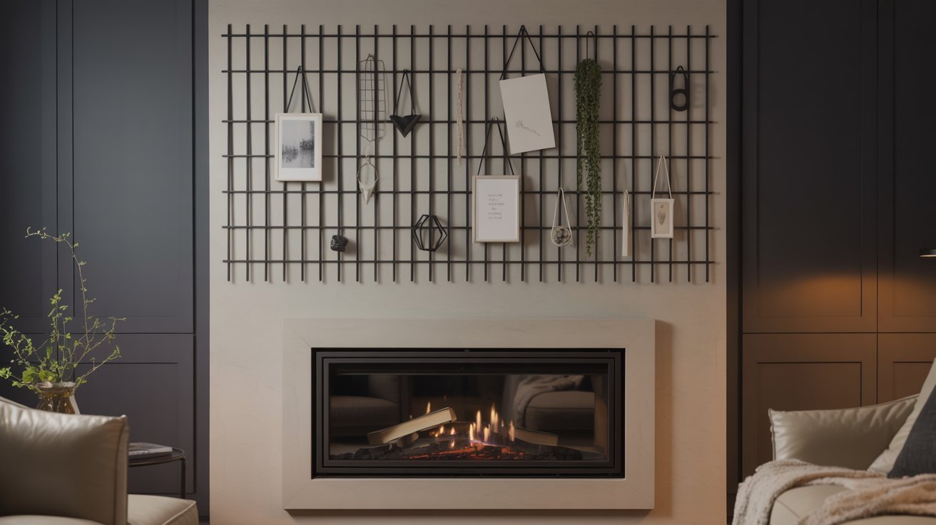 A stylish modern fireplace with a bold black and white design, serving as a focal point in a contemporary living space.