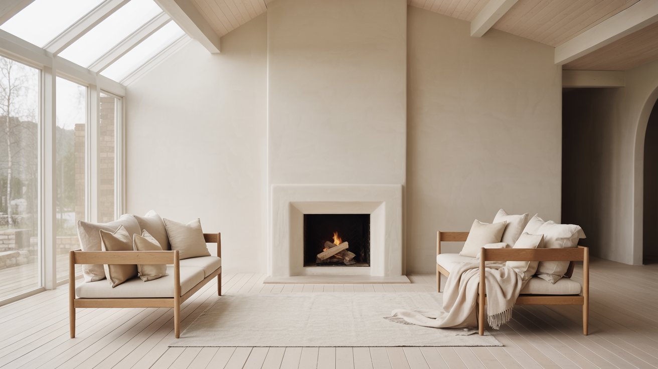 A cozy living room featuring a fireplace and two comfortable chairs arranged for relaxation.