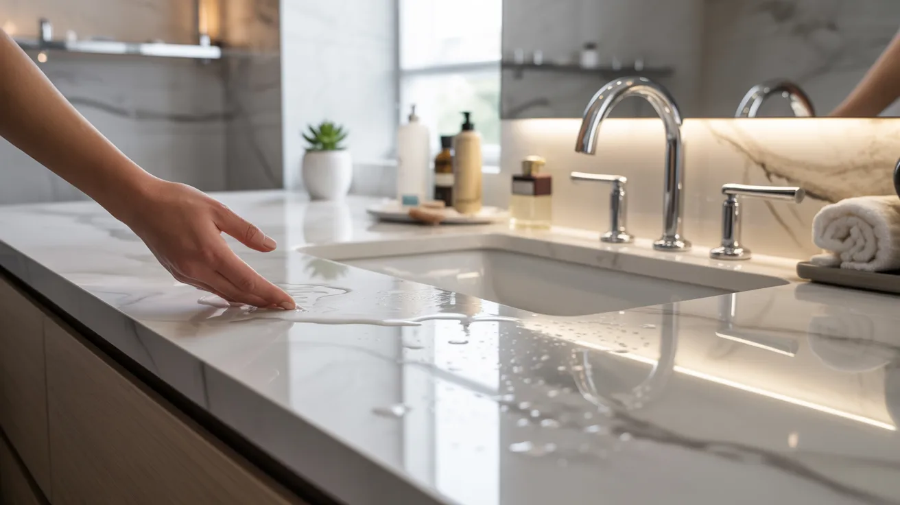 A person washing their hands at a bathroom sink, ensuring proper hygiene with soap and water.