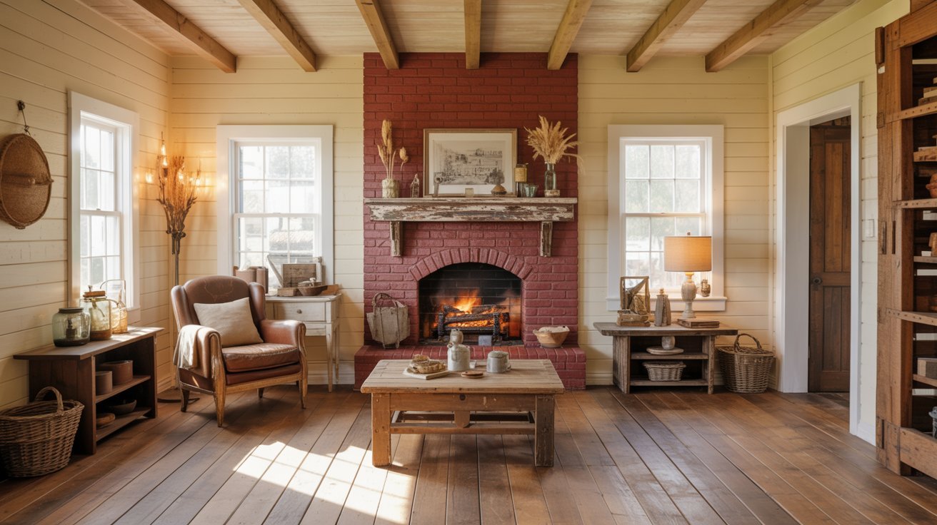 A cozy living room featuring a fireplace and warm wooden floors, creating an inviting atmosphere.