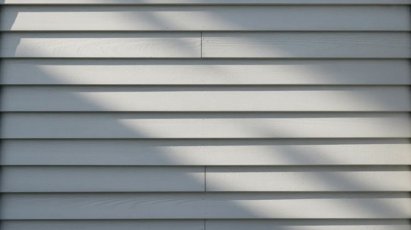White horizontal siding with soft shadows from a nearby object, creating a subtle pattern. The image conveys a calm, minimalist feel.