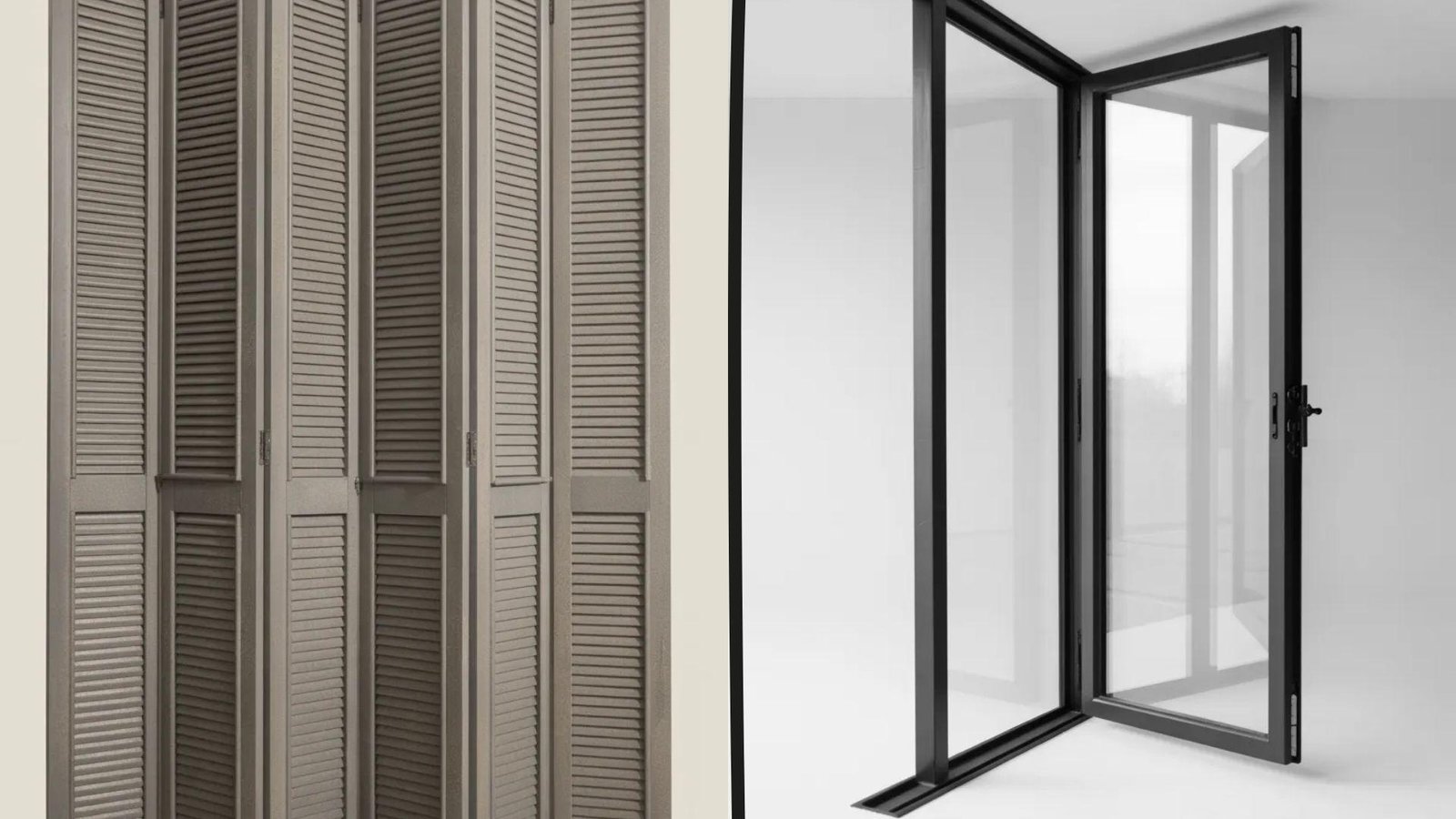 Two images showcasing a sliding door and a window, highlighting their design and functionality in a home setting.