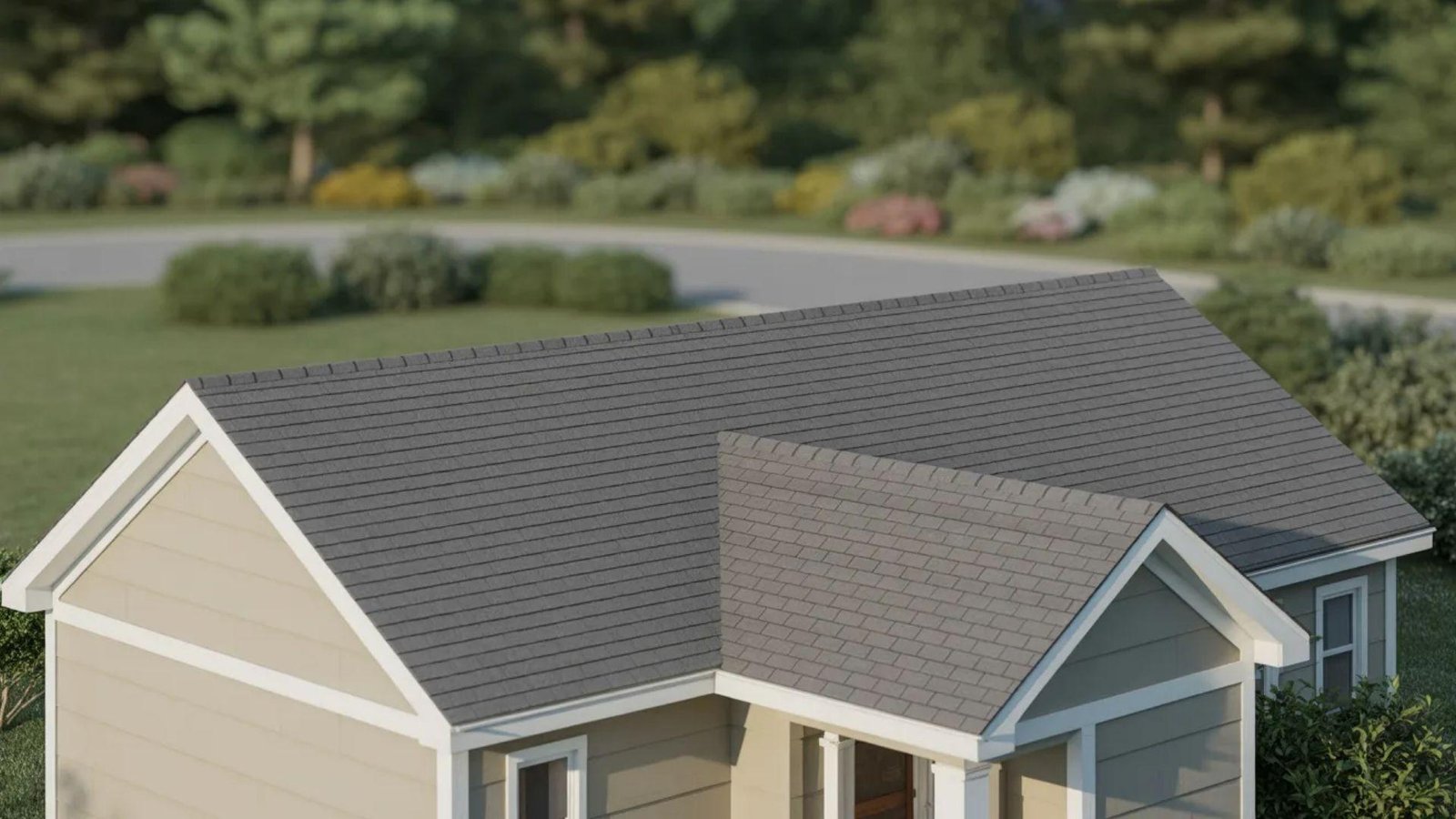 A quaint house with a pitched roof and a charming front porch.