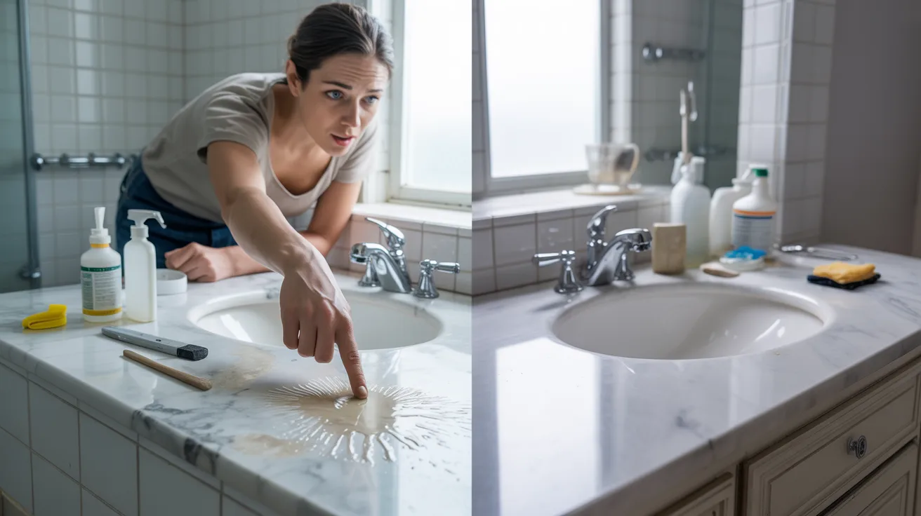A woman scrubbing her bathroom sink with a cleaning cloth, focused on maintaining cleanliness and hygiene.