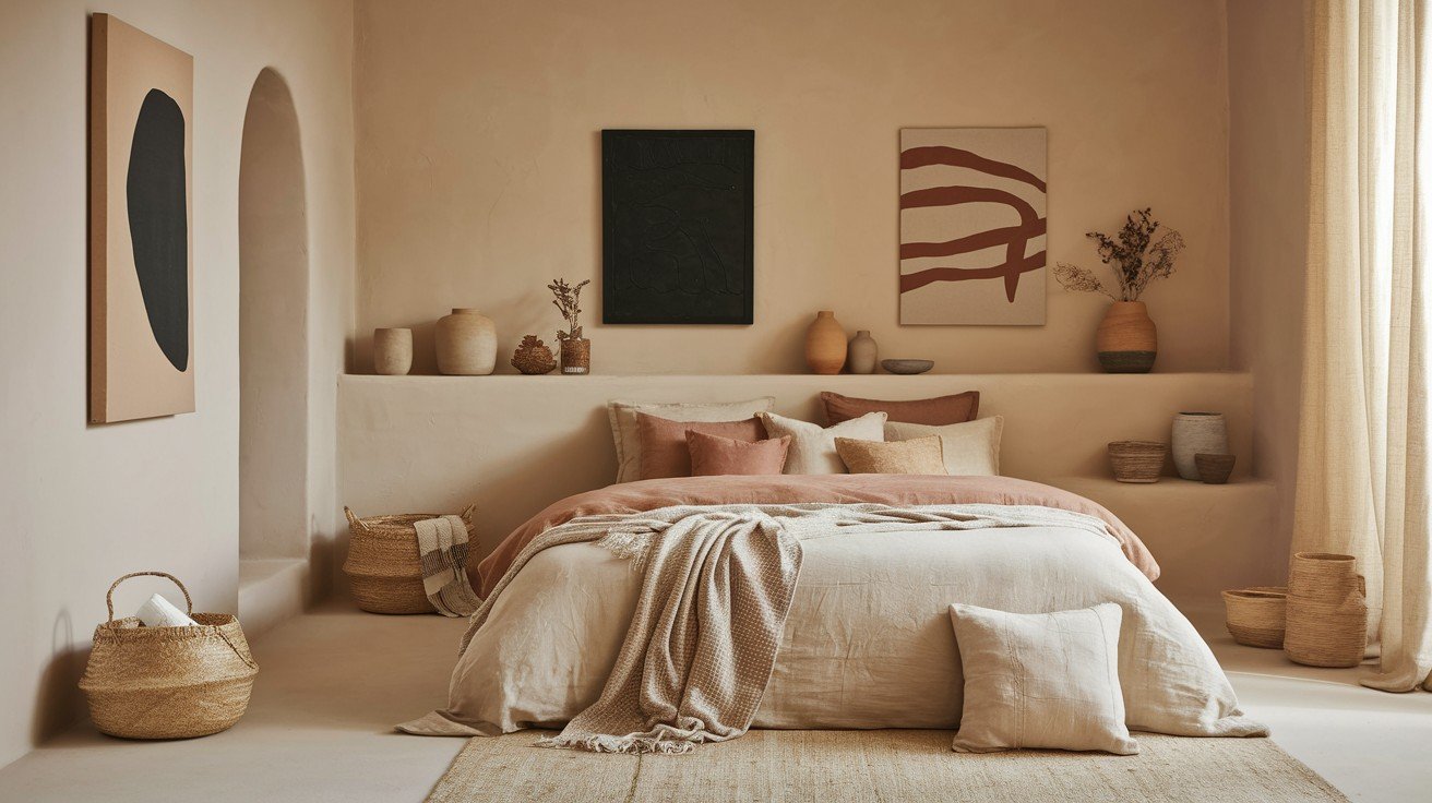 Beige Bedrooms with Artistic Touches