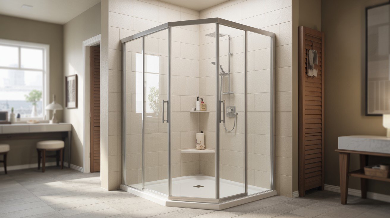 Corner Walk-In Shower with Sliding Glass Doors