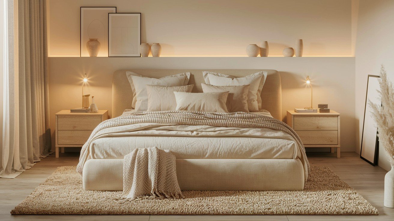 Cozy and Layered Beige Bedroom Ideas