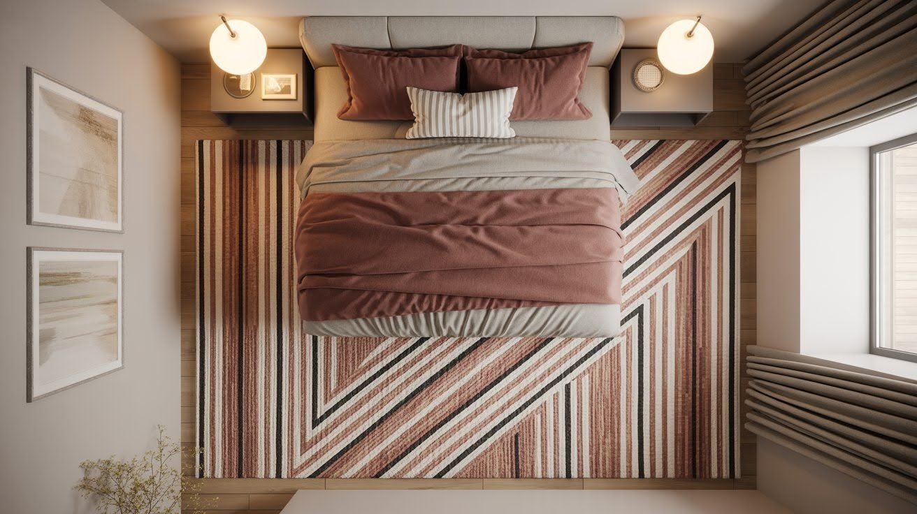 Diagonal Rug Under the Bed
