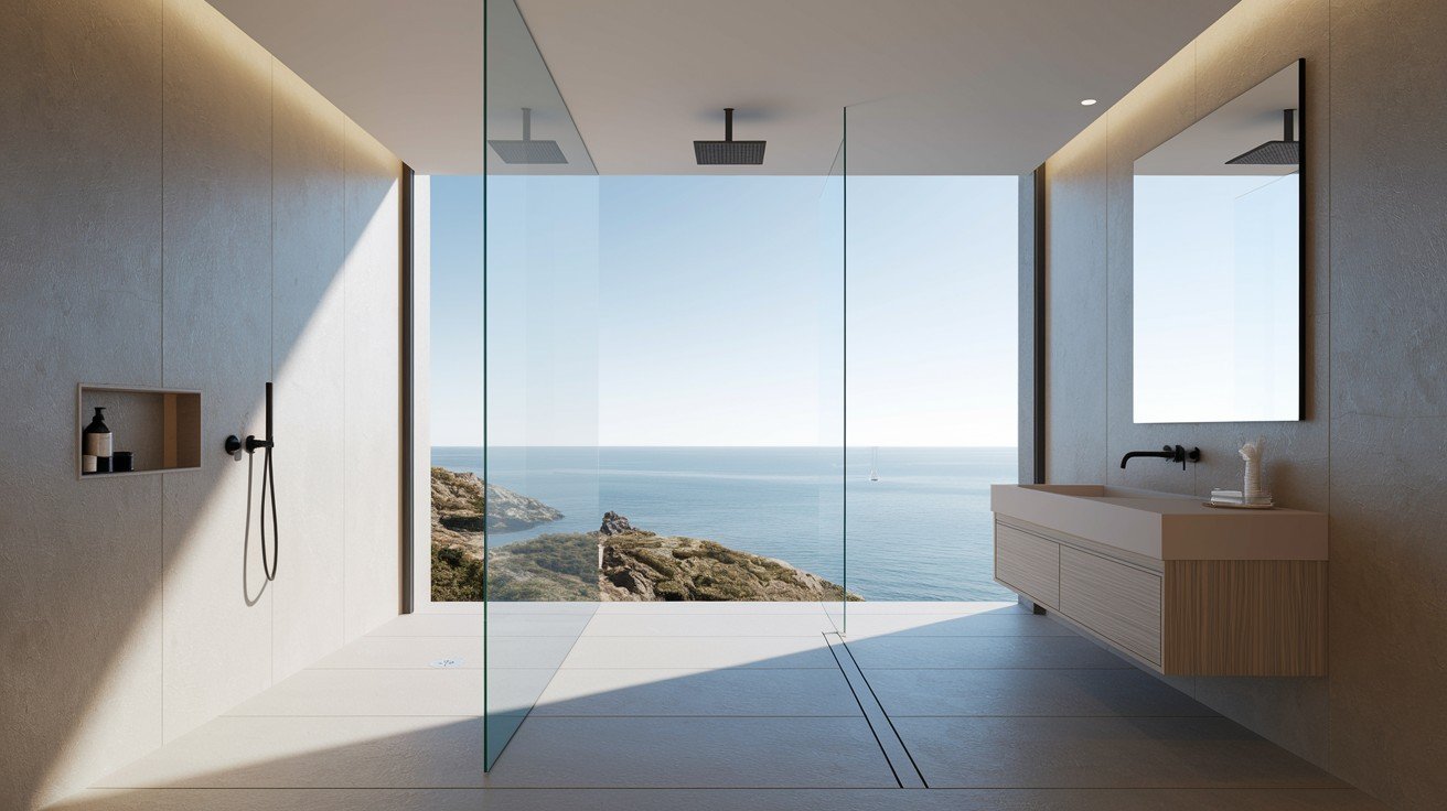 Floating Glass Panel Walk-In Shower