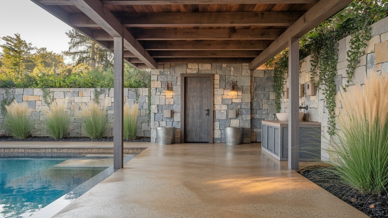 Go for a Rustic Pool Bathroom Look