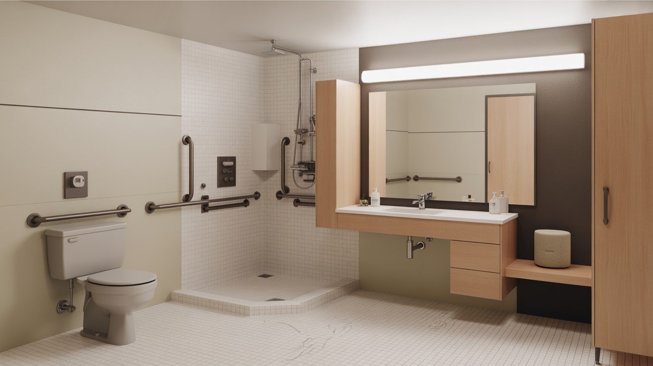 L-Shaped ADA Bathroom for Privacy