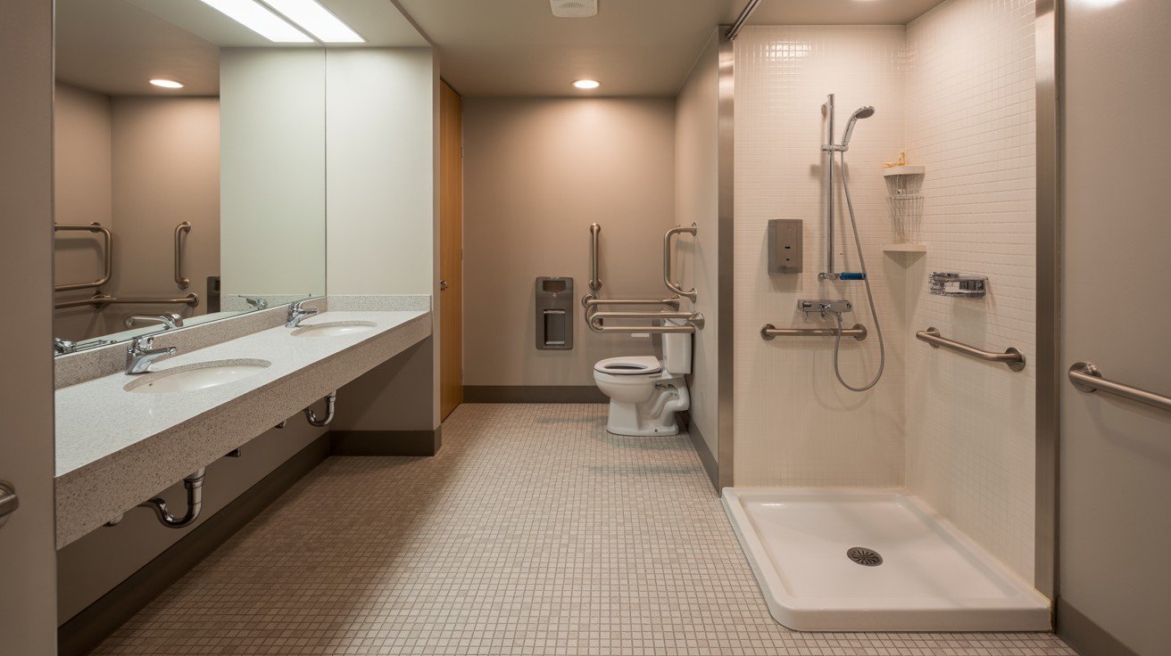 Linear ADA Bathroom Layout for Narrow Spaces