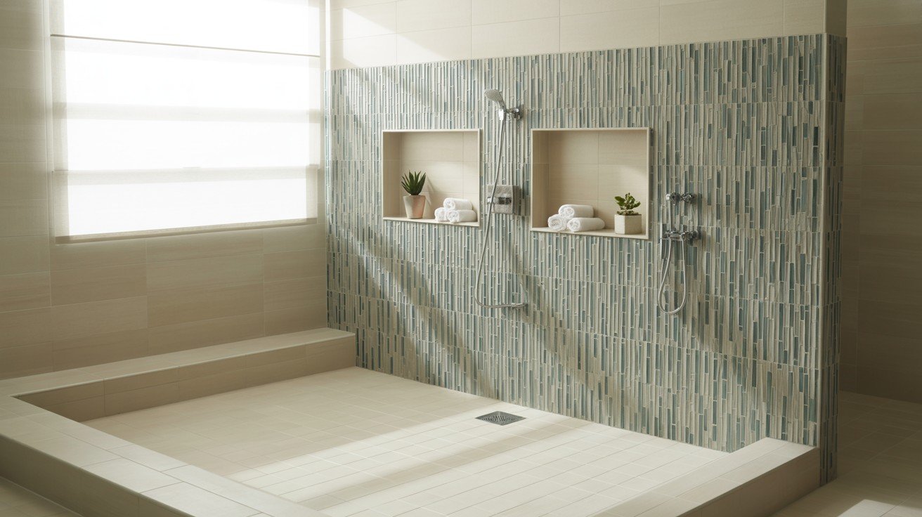 Open Walk-In Shower with Half Wall