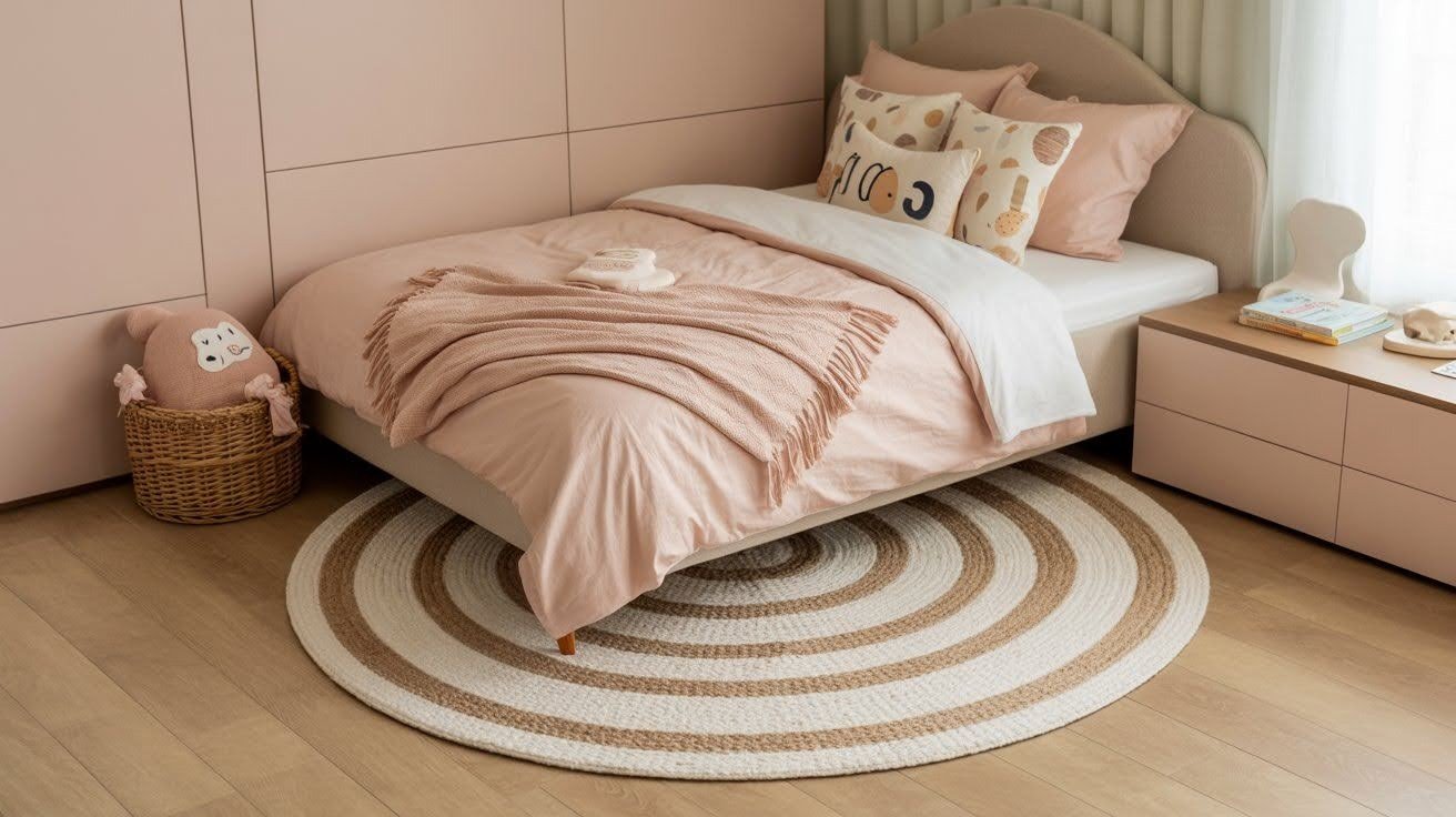 Round Rug for a Soft Visual Contrast
