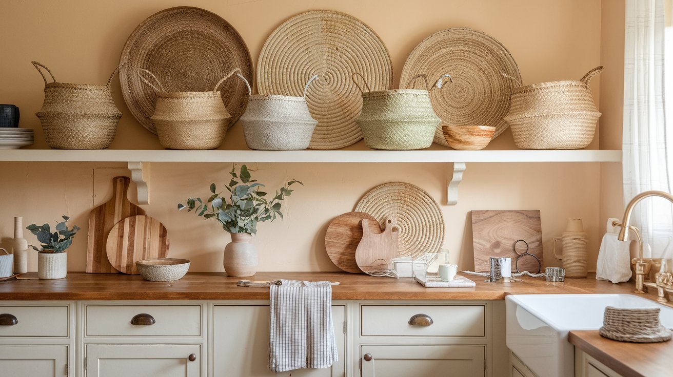 1. Display Decorative Baskets and Woven Textures