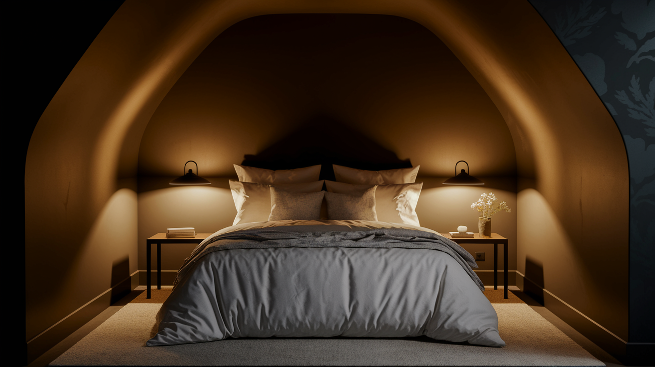 Moody Neutral Bedroom with Soft Black Walls