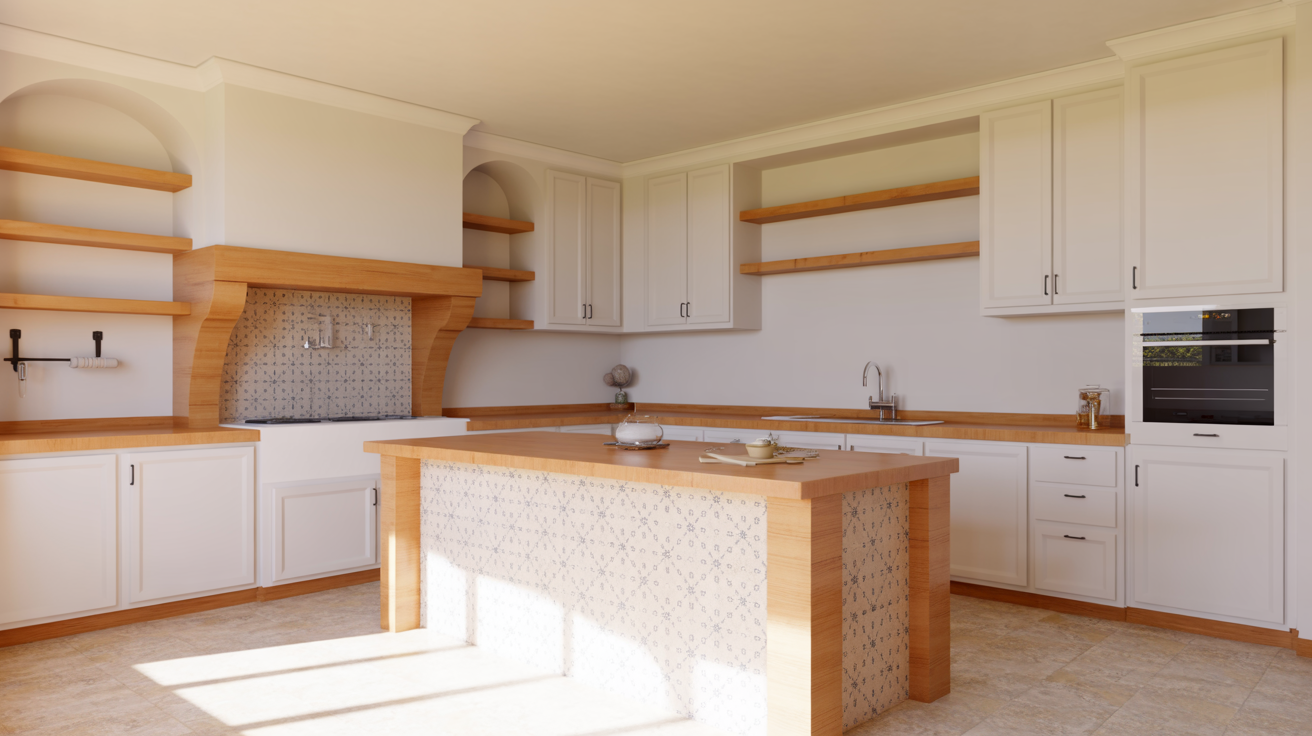 White and Wood Modern Spanish Kitchen