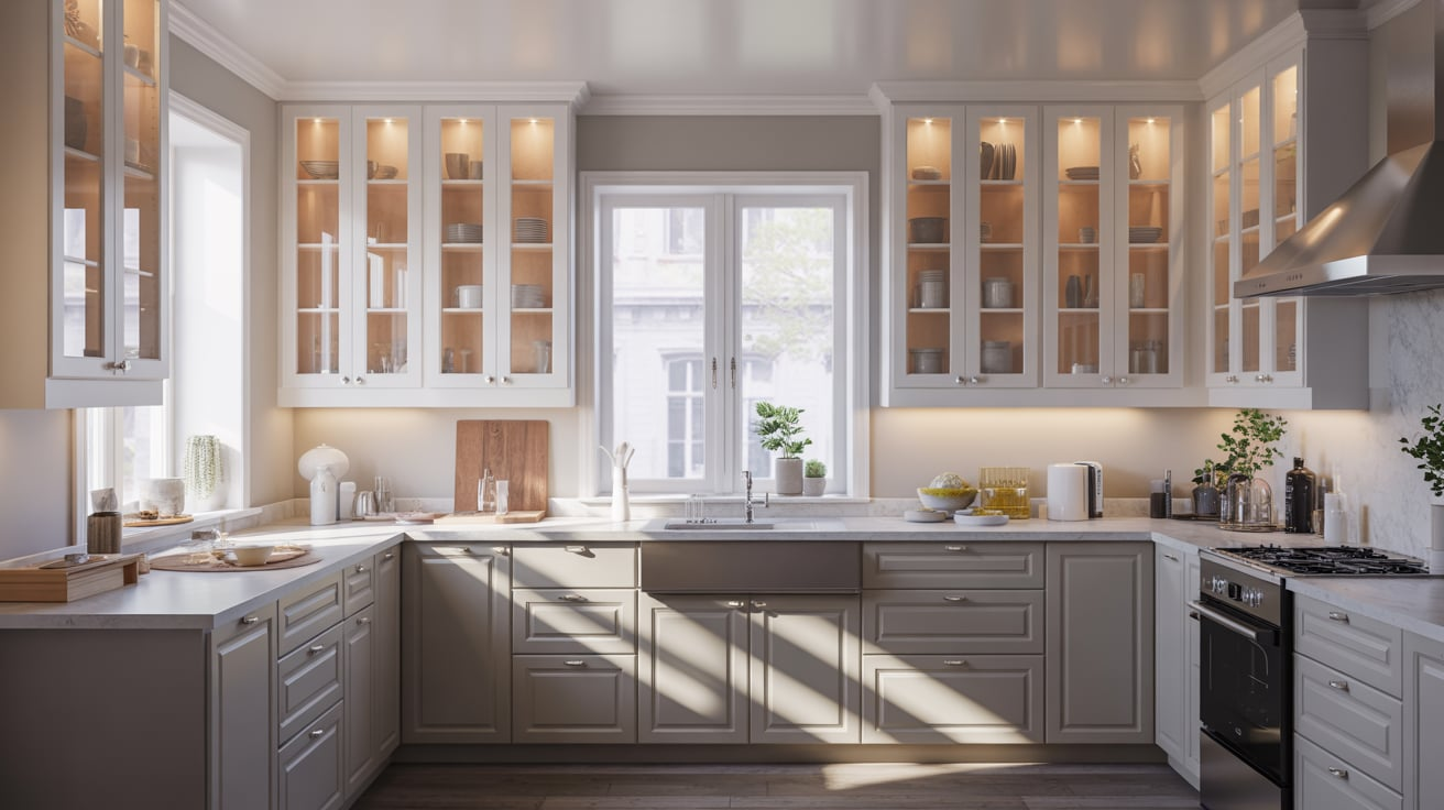 Glass-Front Doors in Your Two-Tone Design
