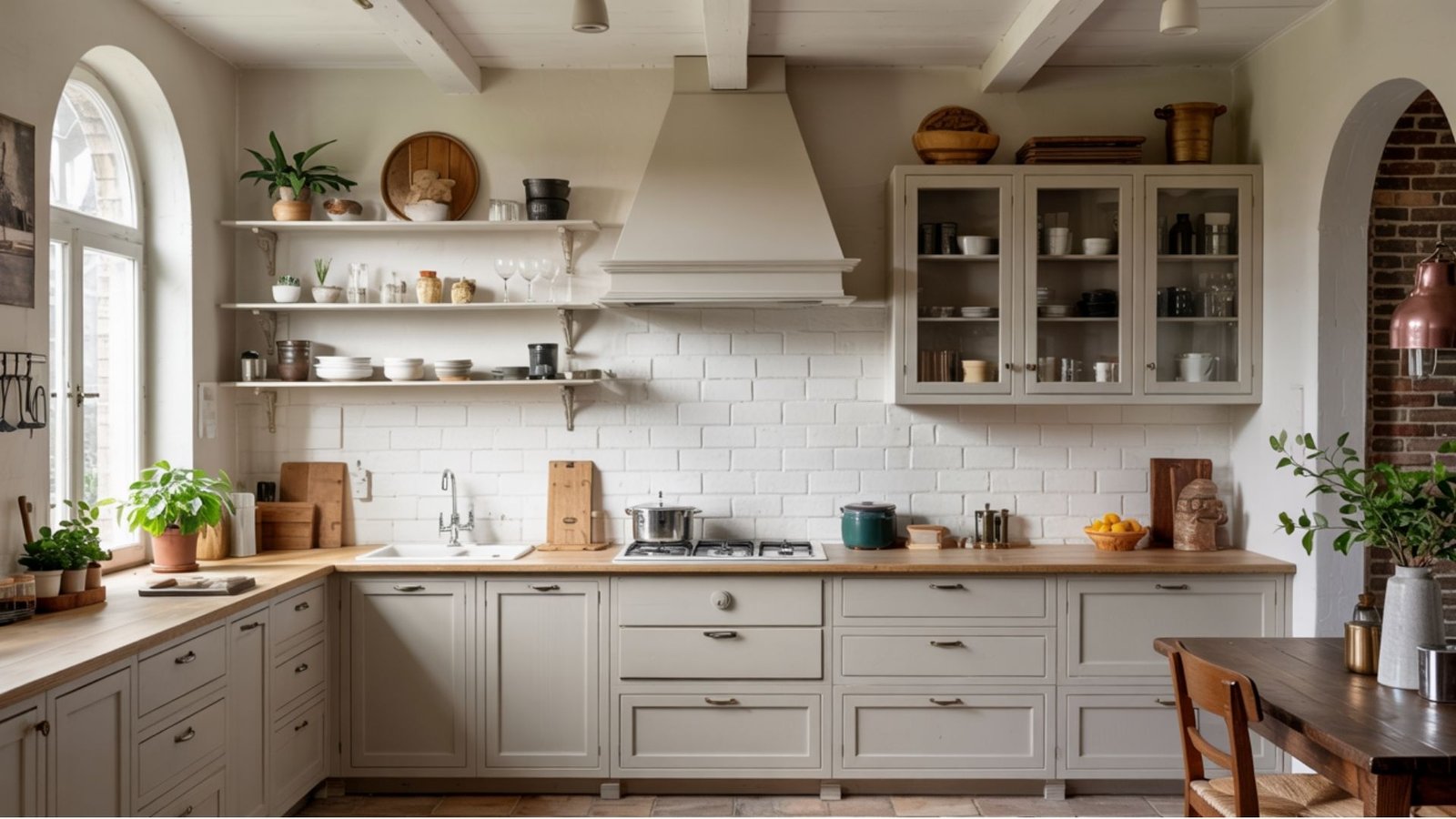 Taupe Cabinets with Mixed Storage Layout