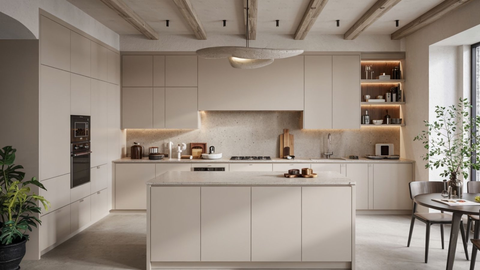 Modern Flat-Panel Taupe Cabinets