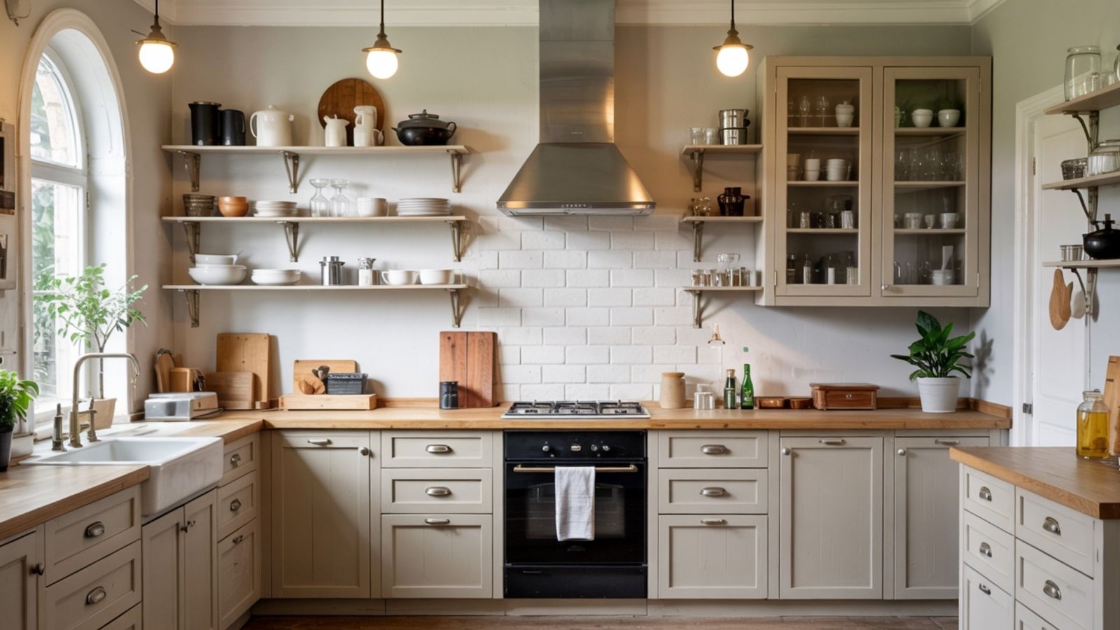 Taupe Cabinets with Glass-Front