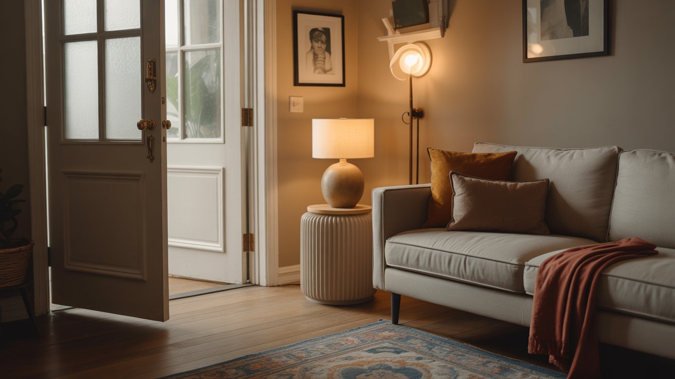 14. Side Table or Lamp Between Door and Sofa