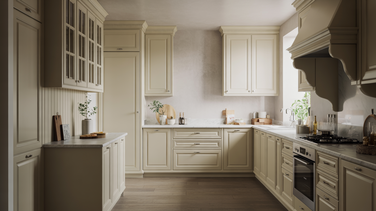 Off-White Cabinets with Light Grey Accents