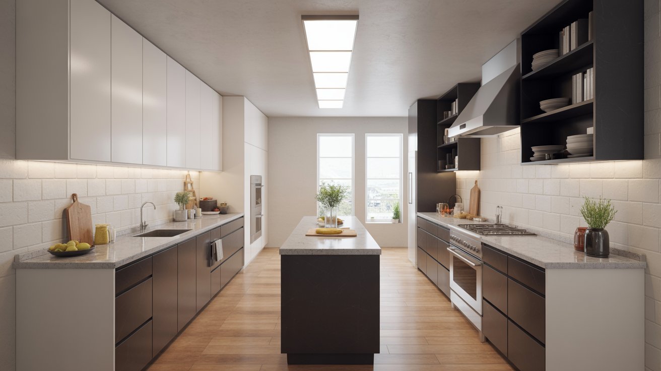 3. Galley Kitchen with Narrow Island