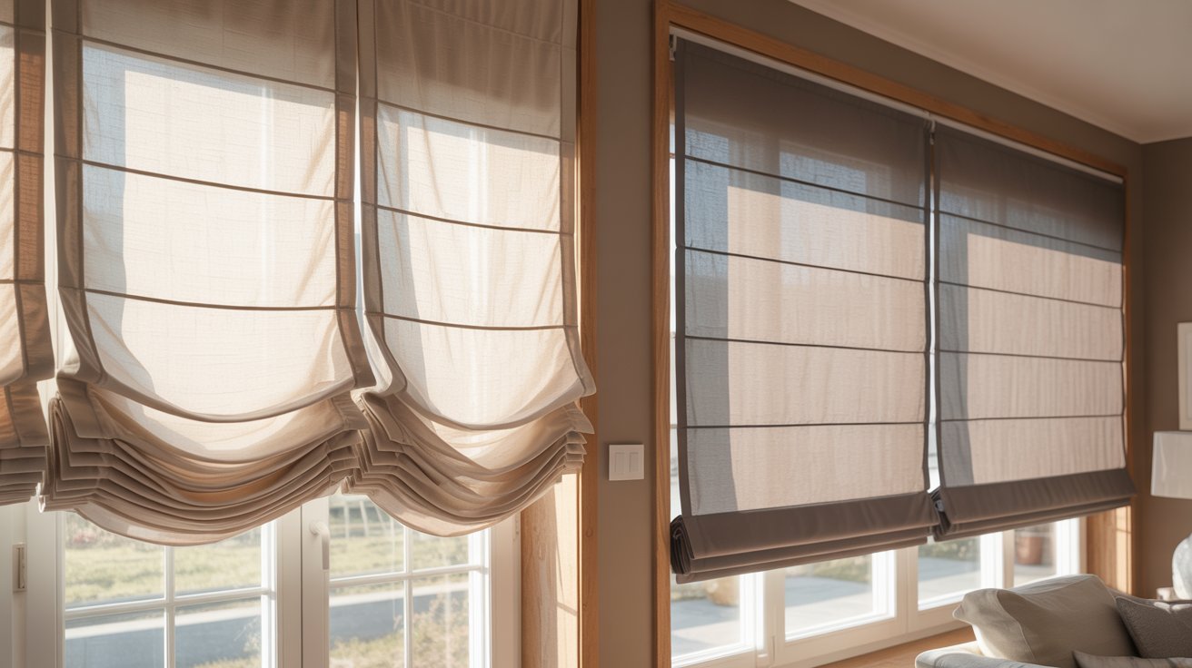 A cozy living room featuring a window with closed blinds, allowing soft light to filter into the space.