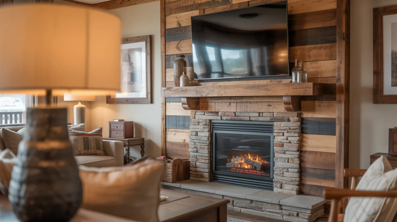 Rustic Wood Shiplap Fireplace Wall