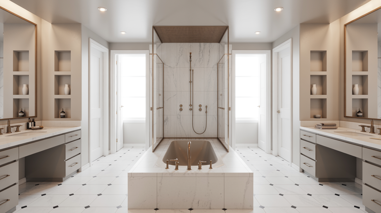 Jack and Jill Bathroom Layouts with tub and Shower Combinations
