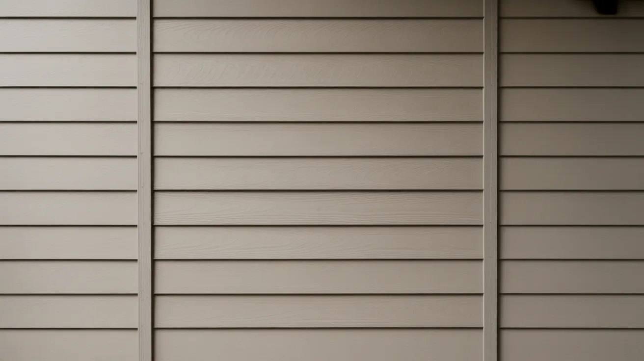 Close-up view of a house featuring textured siding, highlighting its architectural details and color.