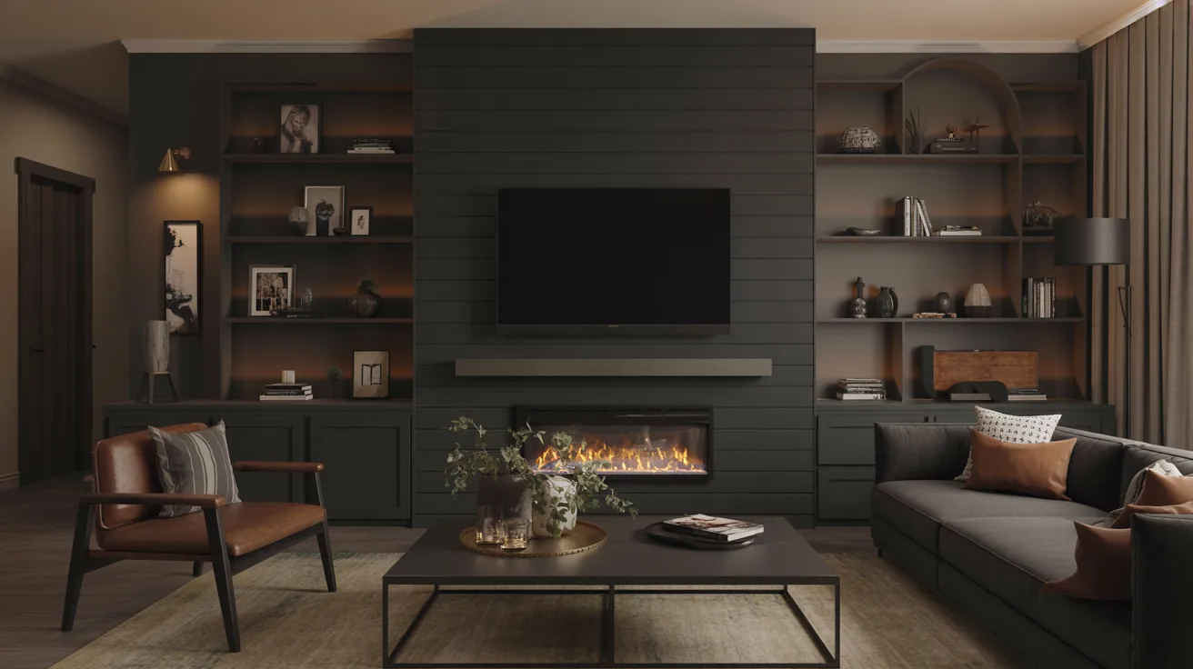 Dark Painted Shiplap Media Wall