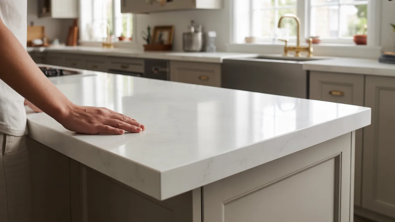 A person stands on a kitchen countertop, balancing amidst kitchen utensils and appliances.