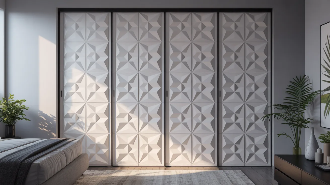 A simple bedroom featuring a white wall and a neatly made bed, creating a calm and inviting atmosphere.