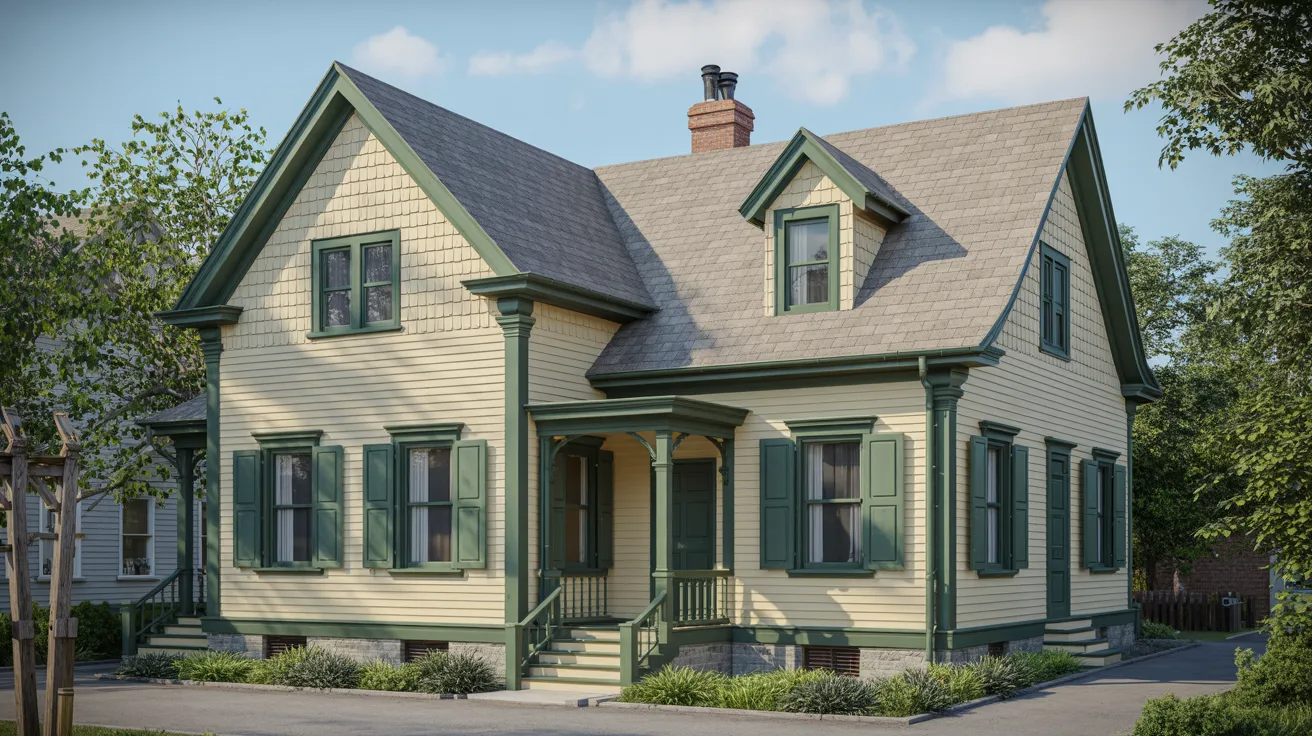 Cream Siding With Dark Green Trim