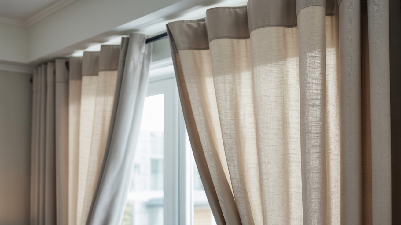 A window adorned with curtains and a lamp, creating a cozy and inviting atmosphere.