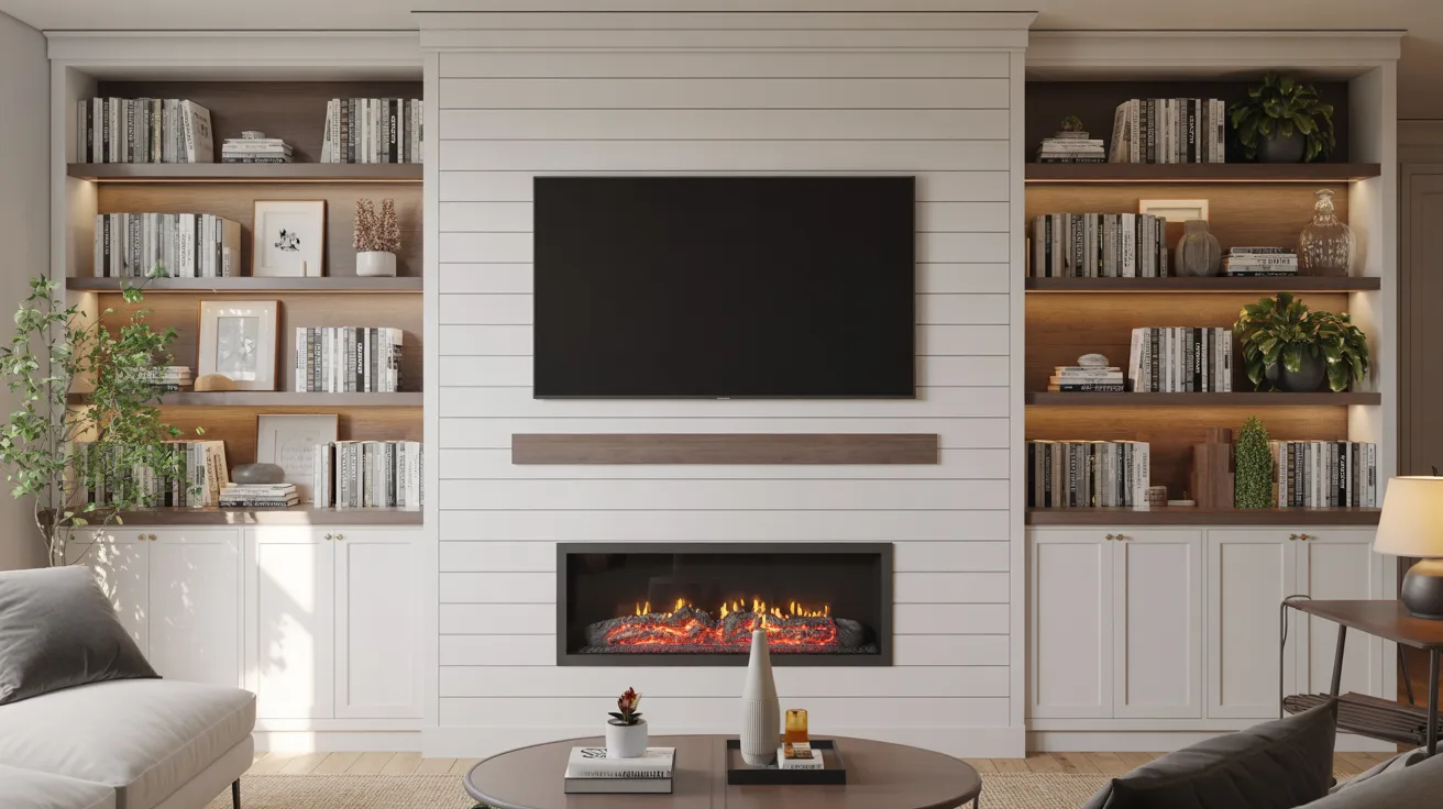 Shiplap Wall With Built-In Shelves