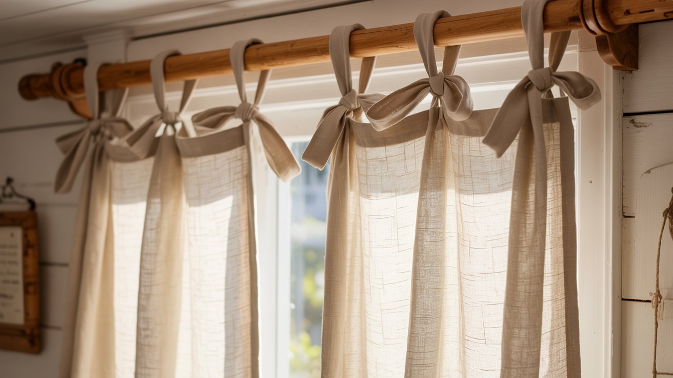 A window with a flowing curtain draped elegantly, allowing soft light to filter into the room.