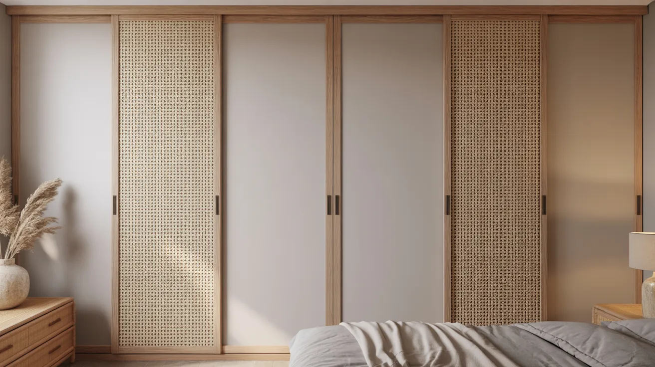 A cozy bedroom featuring a bed and sliding doors that open to a serene outdoor view.