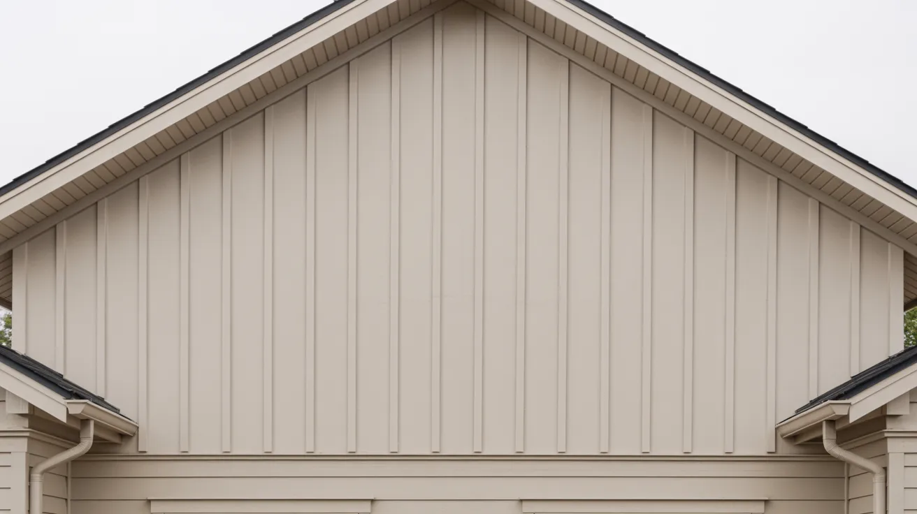 A garage door featuring white siding and a contrasting black roof.
