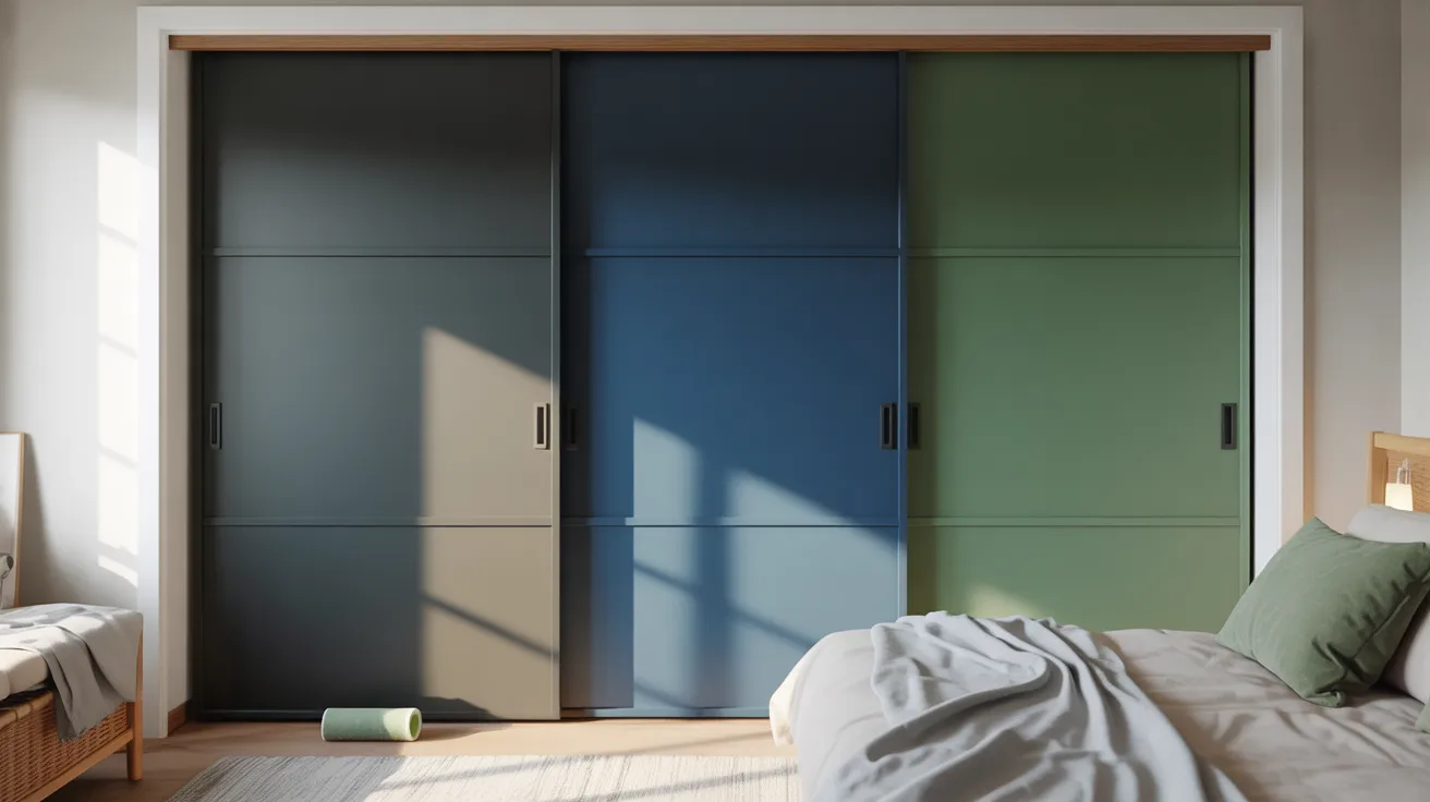 A cozy bedroom featuring a bed, a window allowing natural light, and a sliding door leading outside.