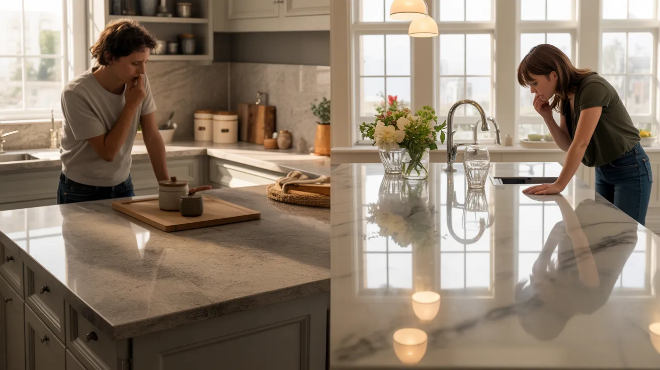 Two women stand in a kitchen, next to a sink and counter, engaged in conversation or cooking together.