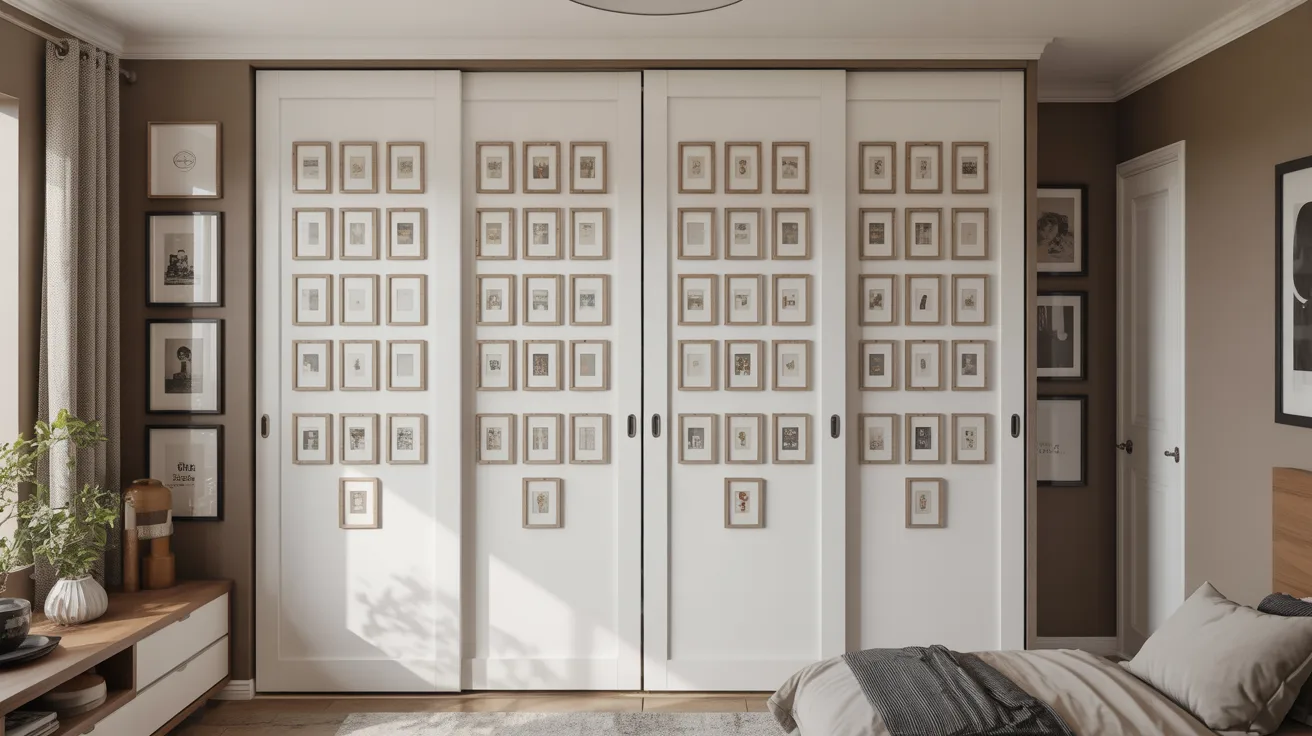 A cozy bedroom featuring a neatly made bed, a wooden dresser, and a spacious closet.