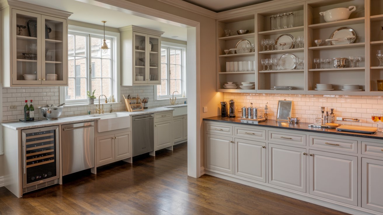 A modern kitchen featuring white cabinets and a stainless steel sink, creating a bright and clean atmosphere.